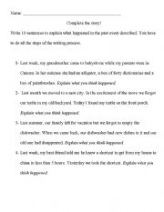 English Worksheet: Complete a silly story- Past tense