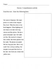 English worksheet: Hero description