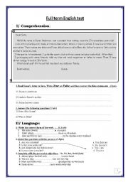 English Worksheet: full term English test