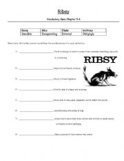 English worksheet: Ribsy ch 5 & 6 vocab quiz