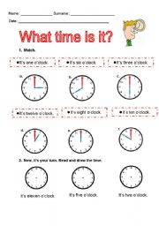 English Worksheet: WHAT TIME IS IT?