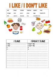 English Worksheet: I like / I dont like