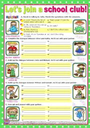 English Worksheet: Lets join a school club  -  short, easy dialogues