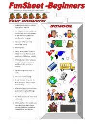 English Worksheet: FunSheet for Beginners: School