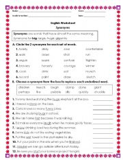 English Worksheet: Synonyms