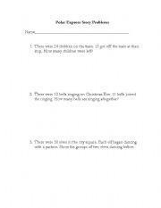 English Worksheet: Polar Express Story Problems