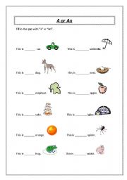 English Worksheet: A or An