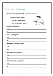 English Worksheet: yes no sentences