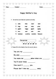 Mothers day worksheet