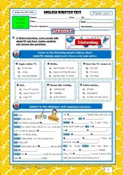 English Worksheet: TV+Food Test (7th grade) + correction PART 1 (Version B)