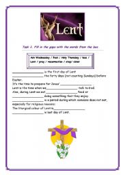 English Worksheet: Lent words. Wordsearch. includes SEN differention. Key included.