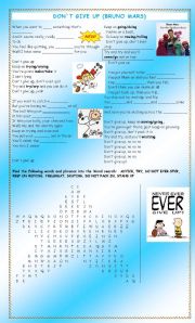 English Worksheet: Don`t Give Up (Bruno Mars)