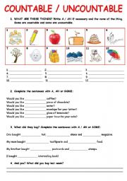 English Worksheet: COUNTABLE / UNCOUNTABLE NOUNS