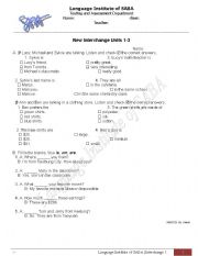 English Worksheet: interchange book one unit 1-6 review quiz