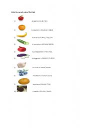 English Worksheet: circle the correct color of the fruits