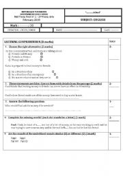 English Worksheet: 2nd form mid term test