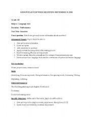 English Worksheet: Lesson Plan