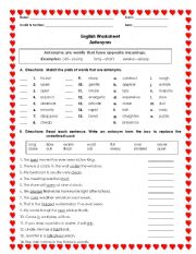 English Worksheet: Antonyms