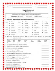 English Worksheet: Antonyms