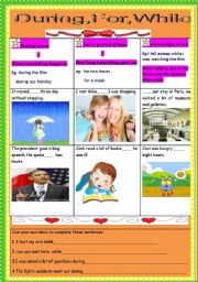 English Worksheet: during for while