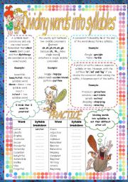 English Worksheet: DIVIDING WORDS INTO SYLLABLES