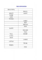 English Worksheet: THE OPPOSITES