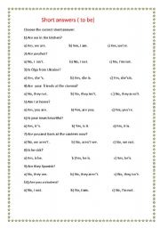 English Worksheet: Short answers (to be)
