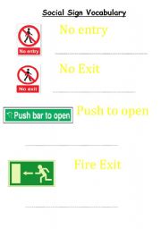 English Worksheet: Social signs sheet for severe learning difficulties students