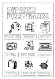 English Worksheet: kitchen furniture and objects