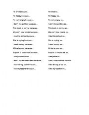 English Worksheet: Because and So