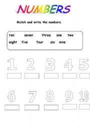 English Worksheet: numbers 1-10