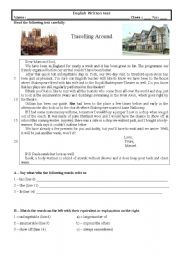 English Worksheet: Test (9th grade) Travelling Around