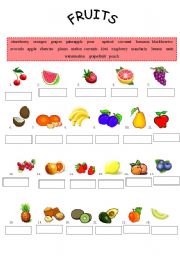 English Worksheet: Fruits