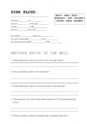 English Worksheet: Pink Floyd - Another brick in the wall