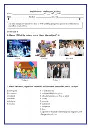 English Worksheet: Test 10th - The media, stardom, fame (4 pages)