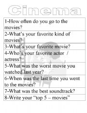 English Worksheet: Going to the movies