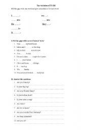 English worksheet: The variation of to be