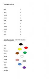 English worksheet: NUMBERS  AND COLOURS