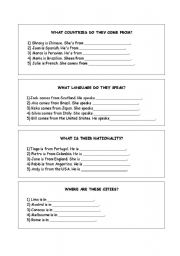 English worksheet: Countries and nationalities