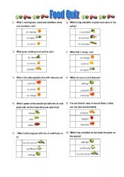 English Worksheet: Food Quiz