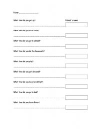 English worksheet: What time...? Writing and speaking chart