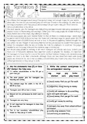 English Worksheet: REVISION 3 (with answer key)
