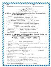English Worksheet: demonstrative and reflexive pronouns