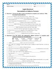 English Worksheet: demonstrative and reflexive pronouns