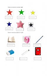 English Worksheet: COLORS AND  SCHOOL OBJECTS