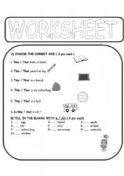 English worksheet: WORKSHEET MIXED THIS-THAT / NUMBERS / COLOURS / REVISION