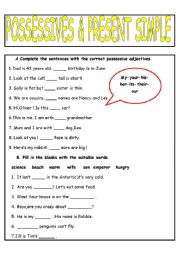 English Worksheet: POSSESSIVES AND PRESENT SIMPLE