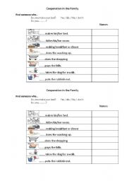 English worksheet: cooperation in the family