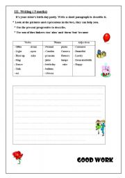 English Worksheet: writing about happy birthday