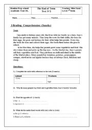 English Worksheet: reading comprehension for 7 th form n2